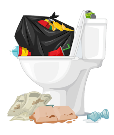 Toilet filled with trash
